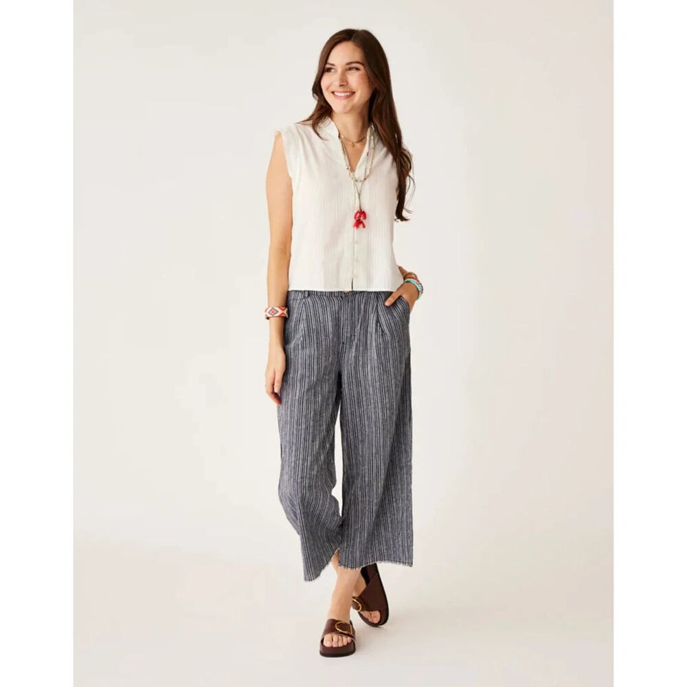 NWT Lightweight Striped Wide-Leg Linen Blend Pants - Navy